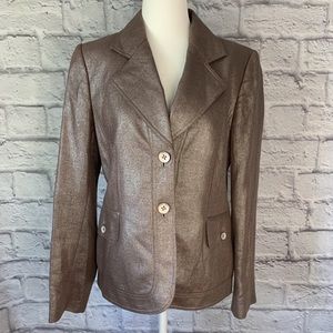 Ellen Tracy Tan/ Gold Metallic Button Up Blazer